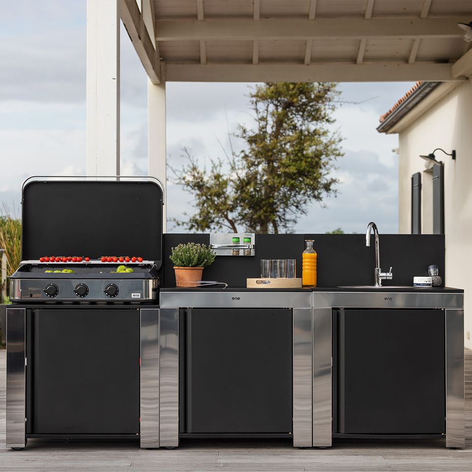 ENO Modulo piano di lavoro cucina outdoor 115x80x62 cm nero e acciaio inox