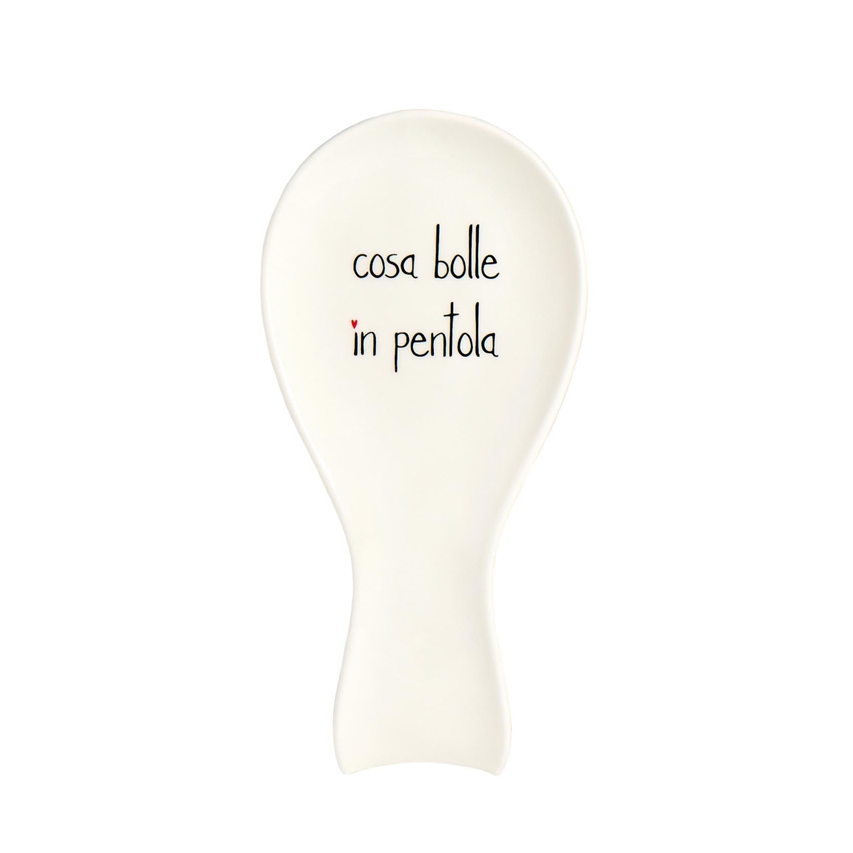 Poggiamestoli Cosa bolle in pentola 28.8x6.7x12.5 cm Bianco con decoro nero Simple Day