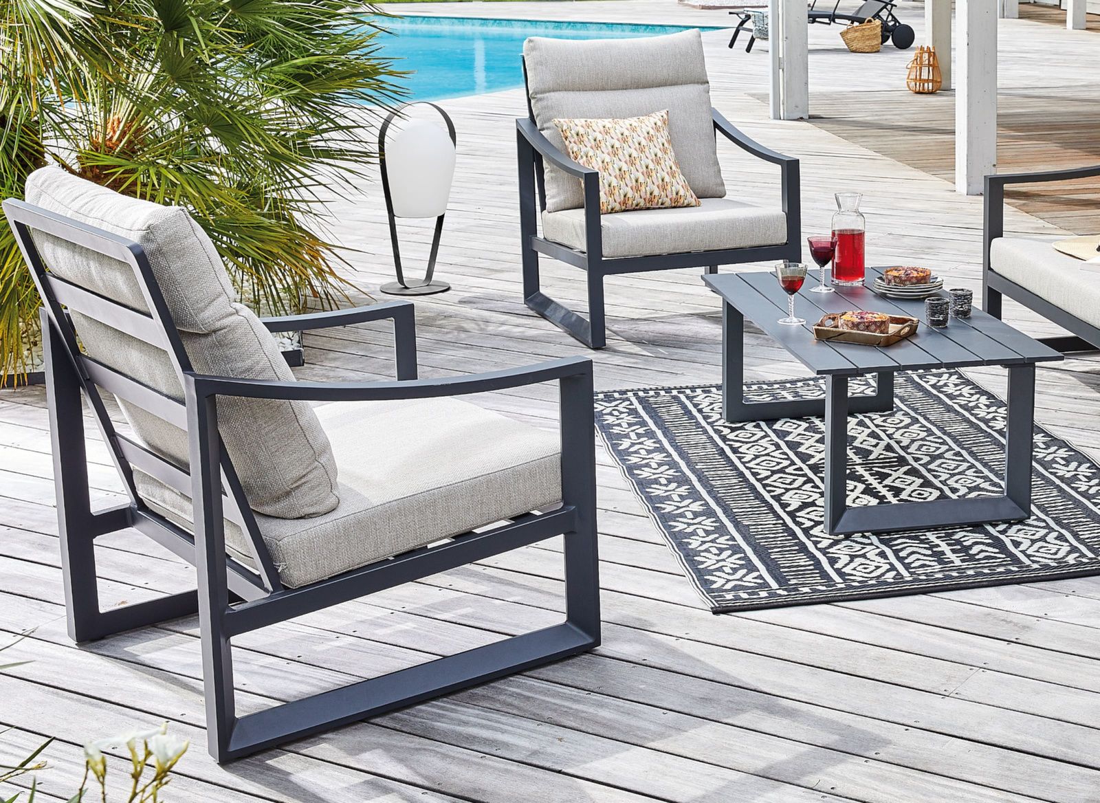 POLTRONA LOUNGE PRADO GRAFITE E BEIGE
