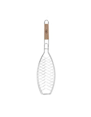 Graticola Porta Pesce in Acciaio e Legno 58x13.8cm  Argento