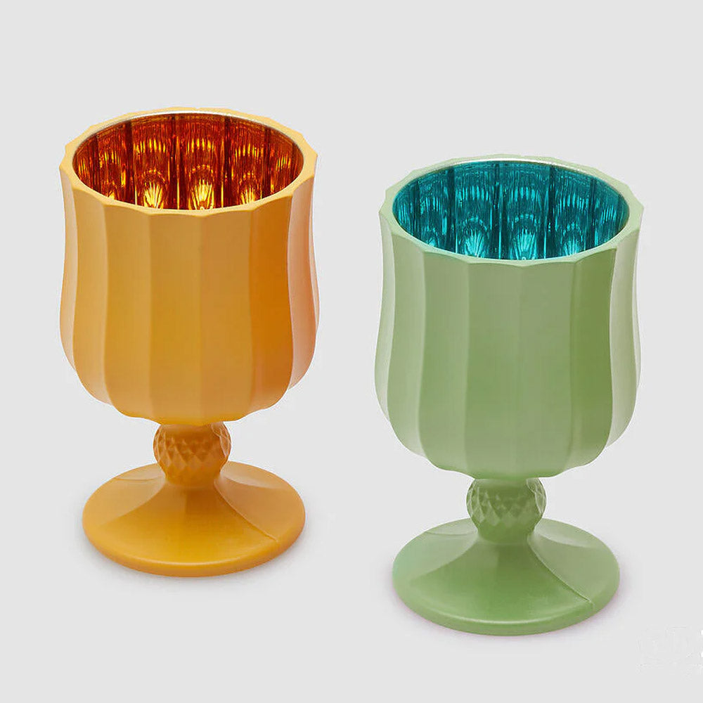 PORTA CANDELA IN VETRO SATIN CALICE H11,6XD7CM COLORI ASSORTITI GIALLO O VERDE