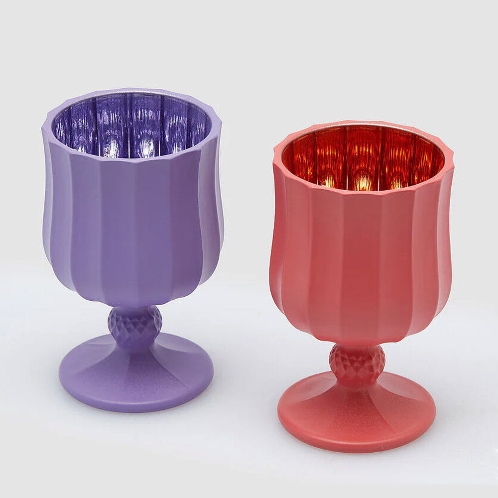 PORTA CANDELA IN VETRO SATIN CALICE H11,6XD7CM COLORI ASSORTITI ROSSO O VIOLA