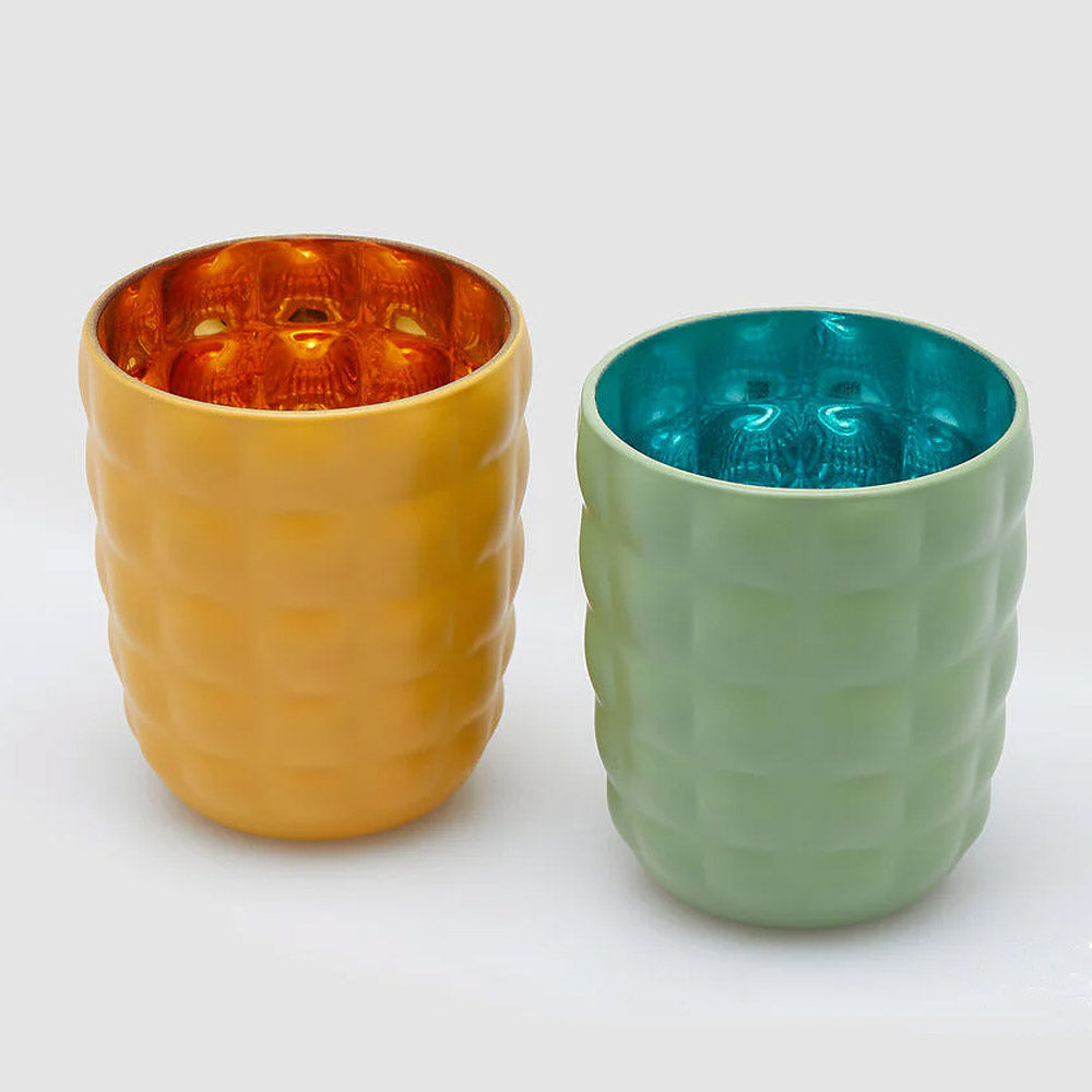 PORTA CANDELA IN VETRO SATIN TUMBLER H9,6XD8CM COLORI ASSORTITI GIALLO O VERDE