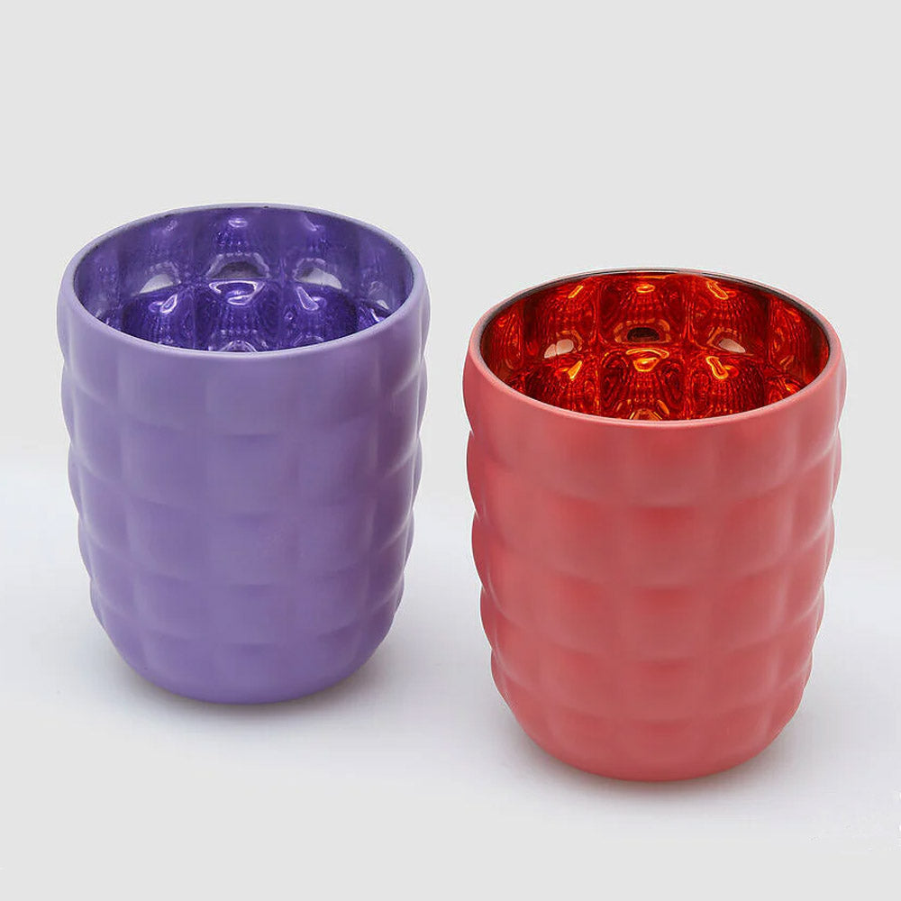 PORTA CANDELA IN VETRO SATIN TUMBLER H9,6XD8CM COLORI ASSORTITI ROSSO O VIOLA