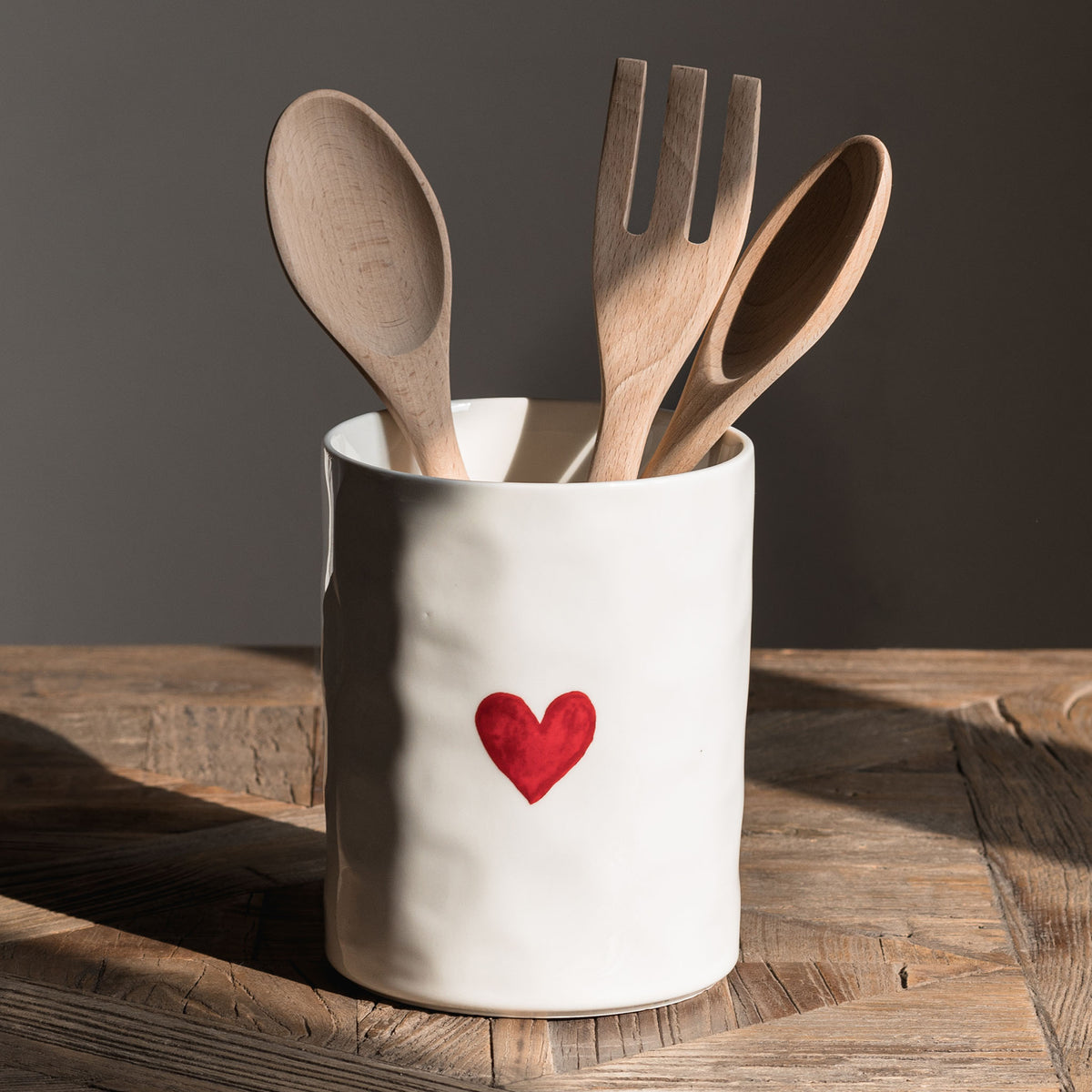 Portamestoli e posate 14x18cm bianco cuore rosso Simple Day