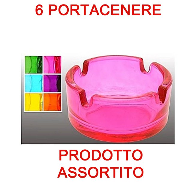 6 PORTACENERE VETRO D.7CM ASSORTITI
