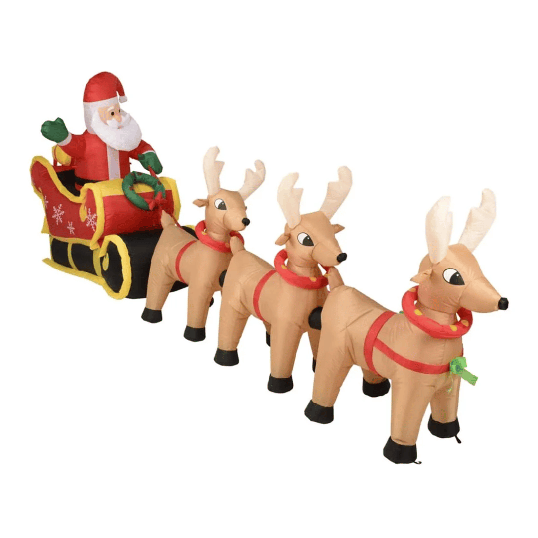 ADDOBBO GONFIABILE BABBO NATALE CON RENNE GONFIABILI LED 340CM