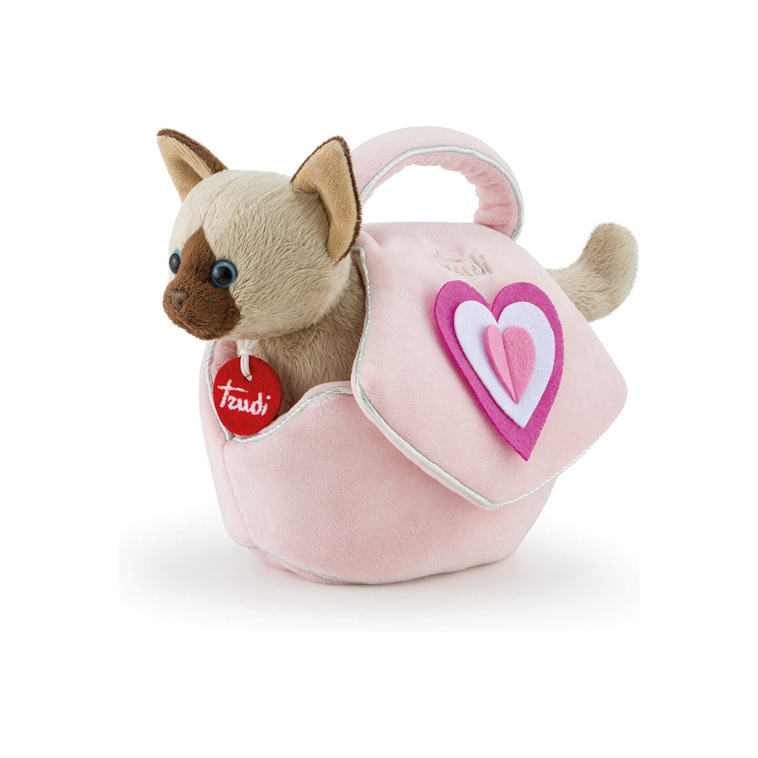 PELUCHE GATTINO BORSETTA ROSA CON CUORI