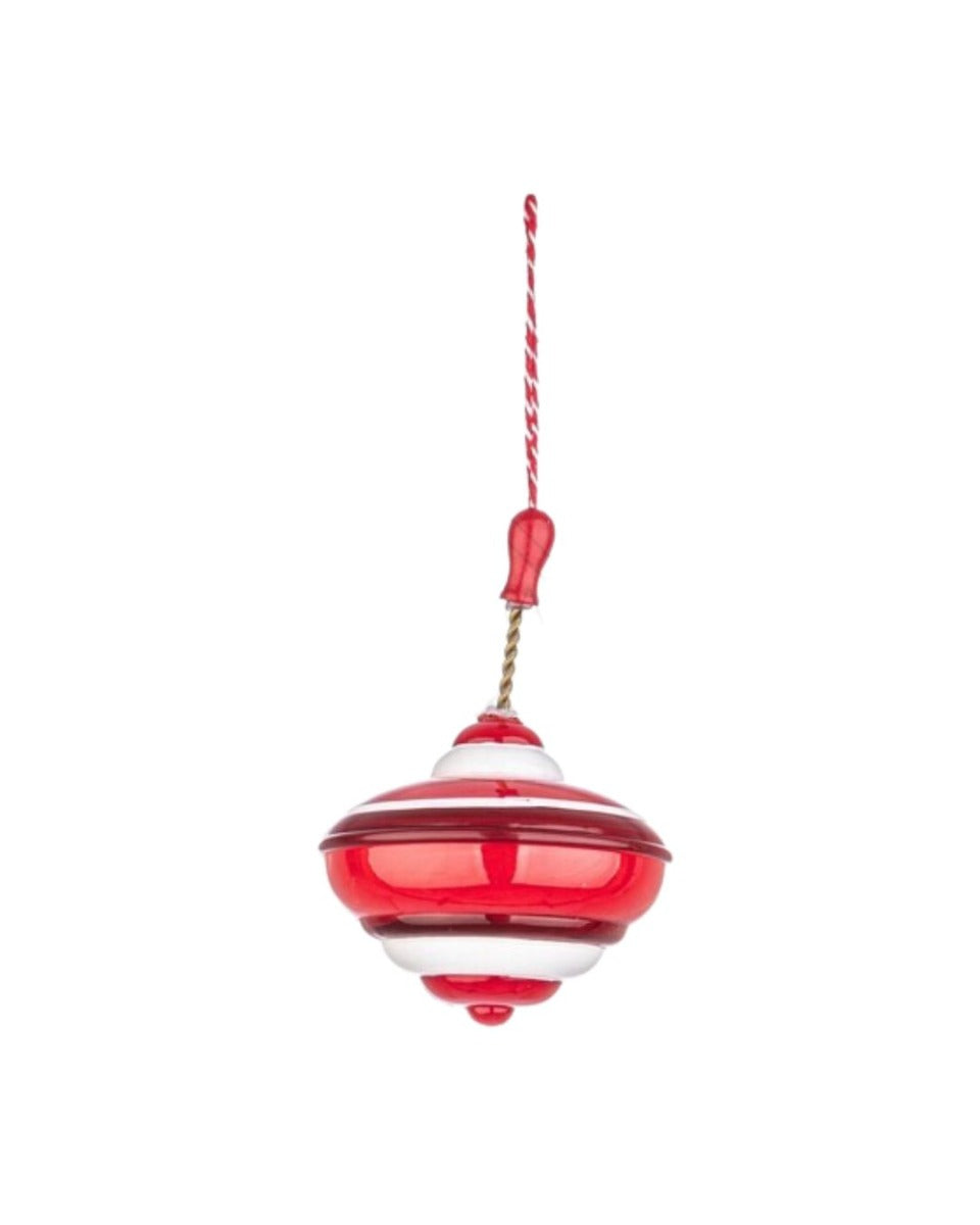 DECORAZIONE NATALIZIA DA APPENDERE, TROTTOLA SIENNA, COLORE BIANCO E ROSSO