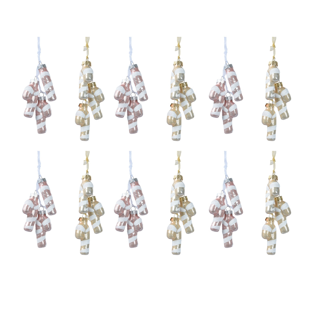 OFFERTA 12 CIONDOLI NATALIZI BASTONCINI DI ZUCCHERO H5,5CM COLORE ASSORTITO