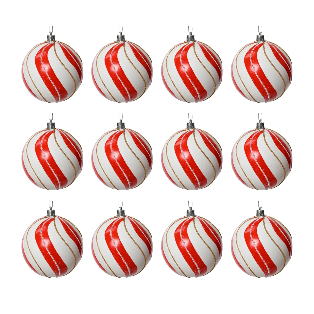 OFFERTA 12 PALLINE DI NATALE D.8CM ROSSA/BIANCA CON GLITTER