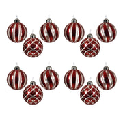 OFFERTA 12 PALLINE DI NATALE D8CM CON DECORAZIONI A STRISCE E GLITTER