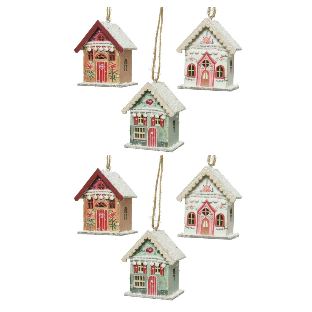 OFFERTA 6 CIONDOLI NATALIZI A FORMA DI CASETTA IN LEGNO