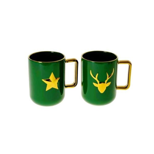 TAZZA STELLA/CERVO 400ML ORO E VERDE MODELLO ASSORTITO