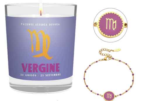 CANDELA CON SEGNO ZODIACALE VERGINE INCLUSO BRACCIALE ASTRO VERGINE