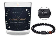 CANDELA CON SEGNO ZODIACALE CAPRICORNO CON BRACCIALE NERO ASTRO CAPRICORNO