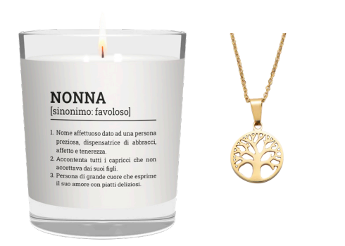 CANDELA CON SCRITTA NONNA INCLUSA COLLANA ALBERO DELLA VITA