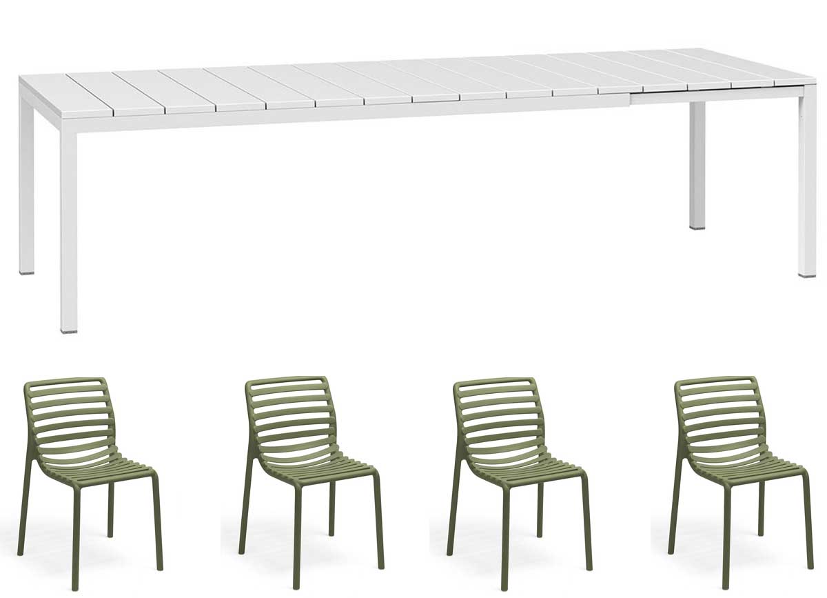 OFFERTA TAVOLO RIO ALLUNGABILE 140/210CM BIANCO +4 SEDIE DOGA AGAVE