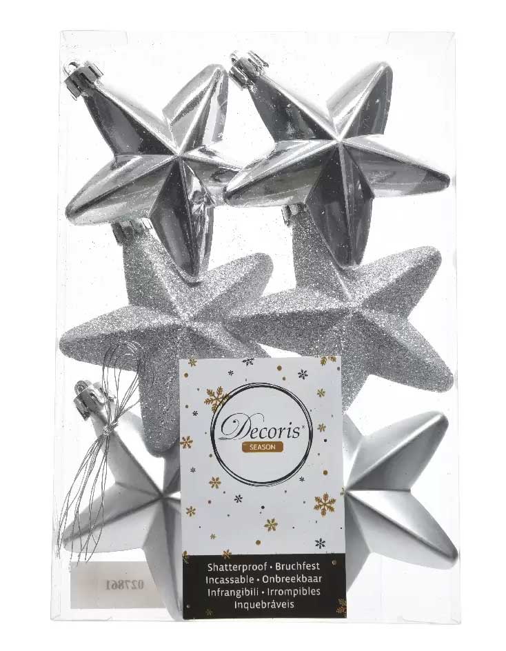 SET 6 STELLE NATALIZIE ARGENTO APPENDIBILI 7.5CM