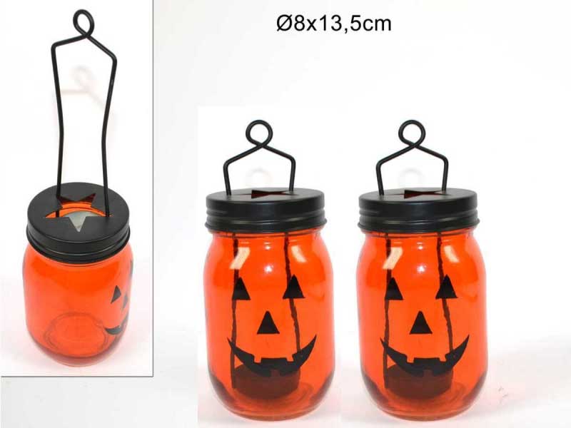OFFERTA 2 PORTA TEALIGHT LANTERNA ZUCCA DI HALLOWEEN 8X13,5CM