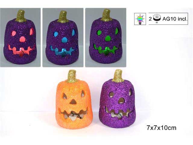 OFFERTA 4 ZUCCHE DI HALLOWEEN CON LUCE E GLITTER 10CM