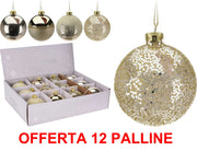 OFFERTA 12 PALLINE DI NATALE 8 CM IN VETRO ORO ASSORTITE