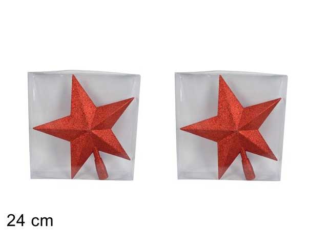 OFFERTA 2 PUNTALI STELLA ROSSA GLITTER 24CM
