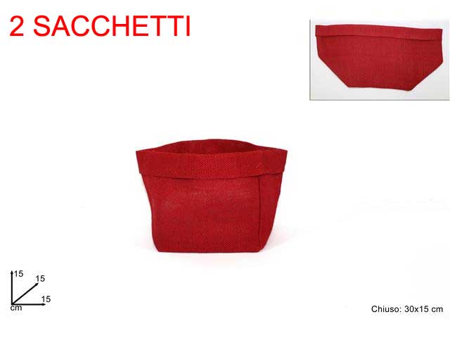 OFFERTA 2 SACCHETTI JUTA 15X15X15CM ROSSI
