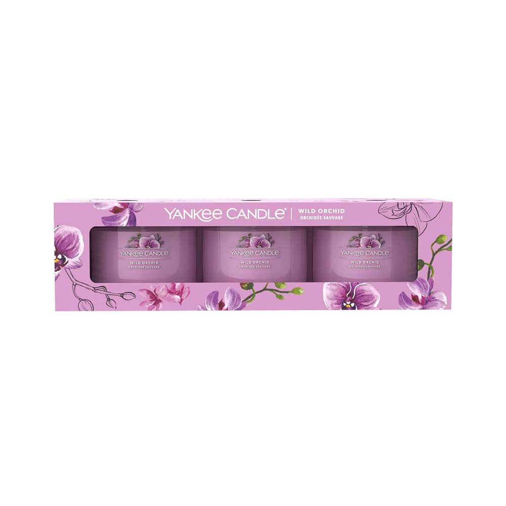 3 CANDELE PROFUMATE VOTIVE IN VETRO WILD ORCHID