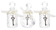 OFFERTA 3 BOTTIGLIE IN VETRO CON CHIAVE E FIOCCO RASO Ø5CM H.12CM ASSORTITE