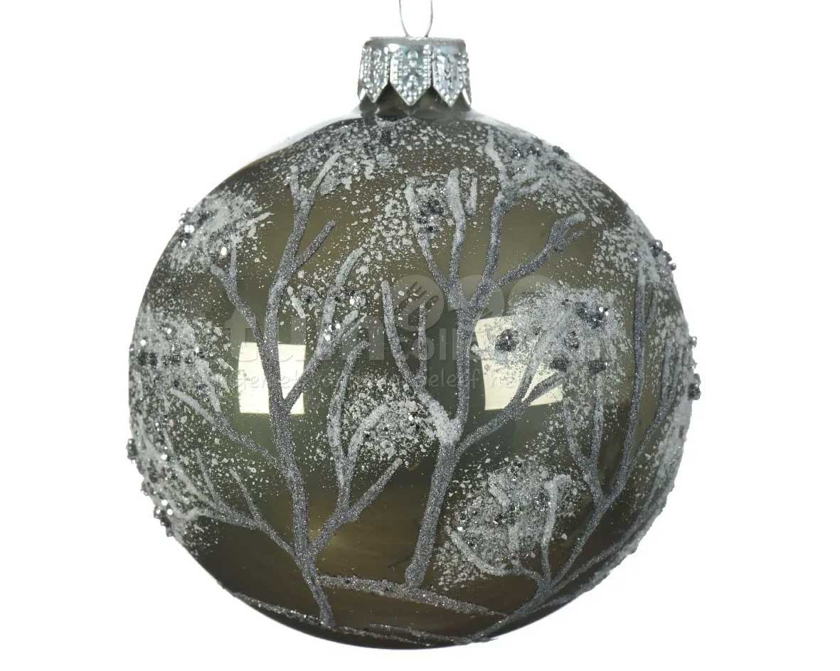 PALLINA DI NATALE VERDE MUSCHIO CON DECORAZIONE ALBERI 8CM
