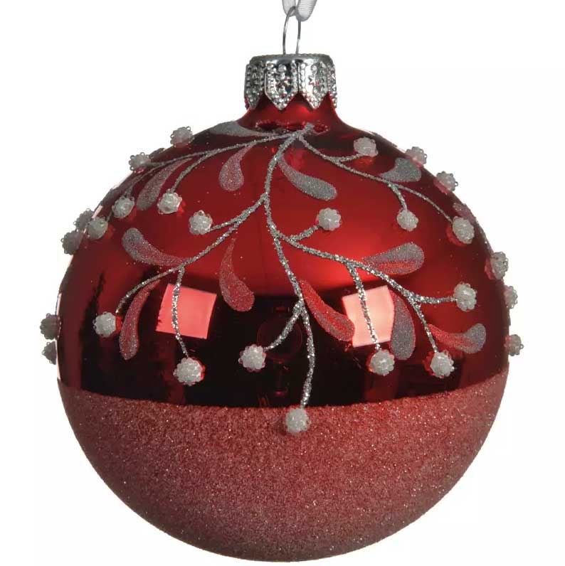 PALLINA DI NATALE ROSSA DECORAZIONE EFFETTO RAMO 8CM