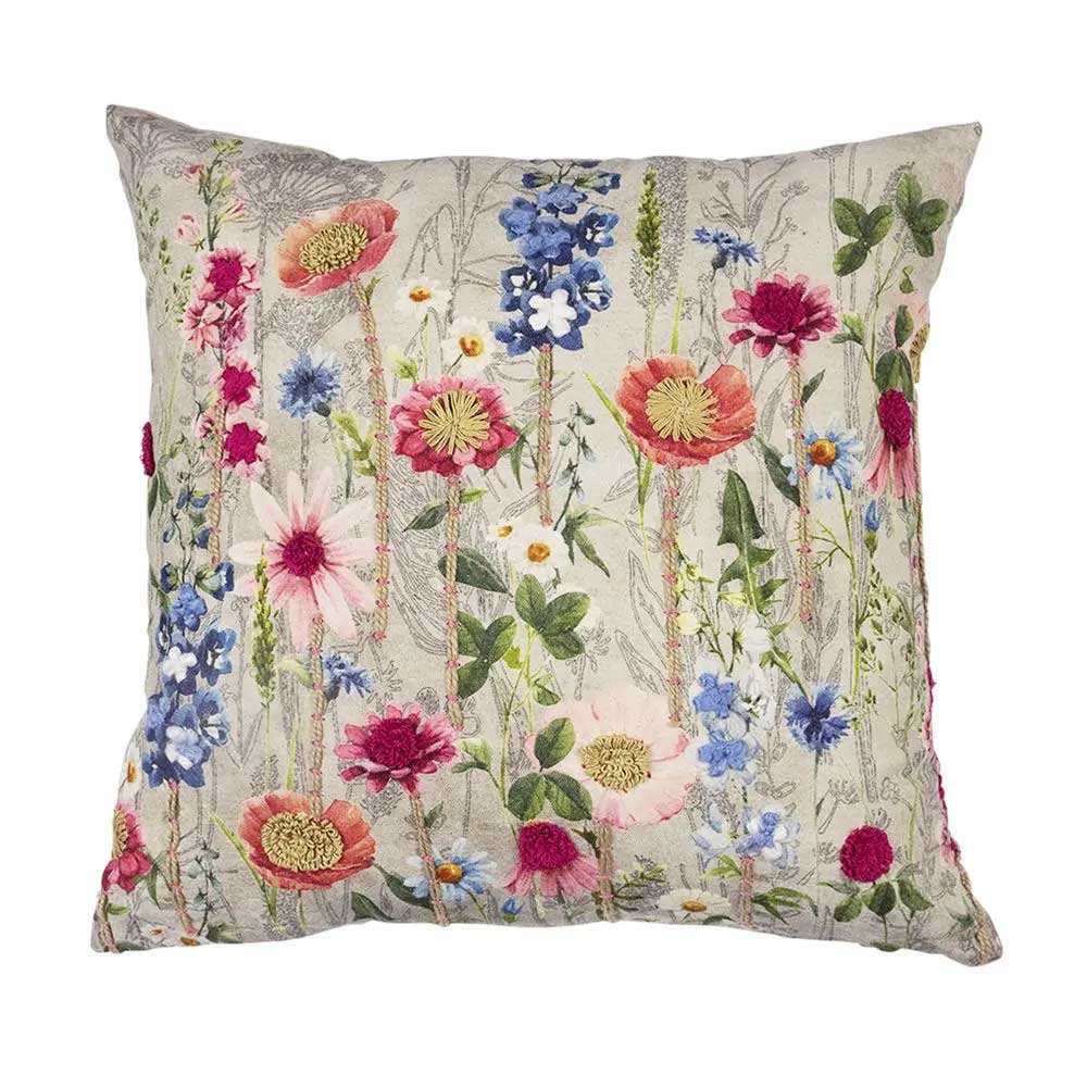 CUSCINO RICAMATO CON FIORI DI CAMPO 45X45CM