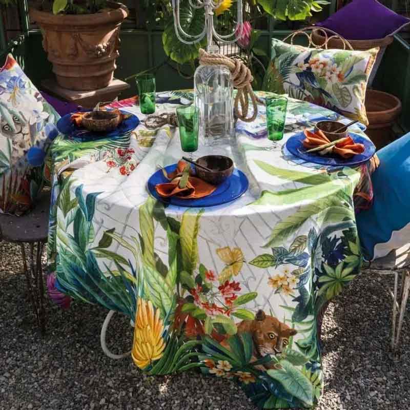 TOVAGLIA NAIF 160X230 FOGLIE VERDI FIORI VIOLA