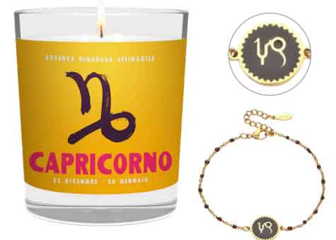 CANDELA CON SEGNO ZODIACALE CAPRICORNO  INCLUSO BRACCIALE ASTRO CAPRICORNO