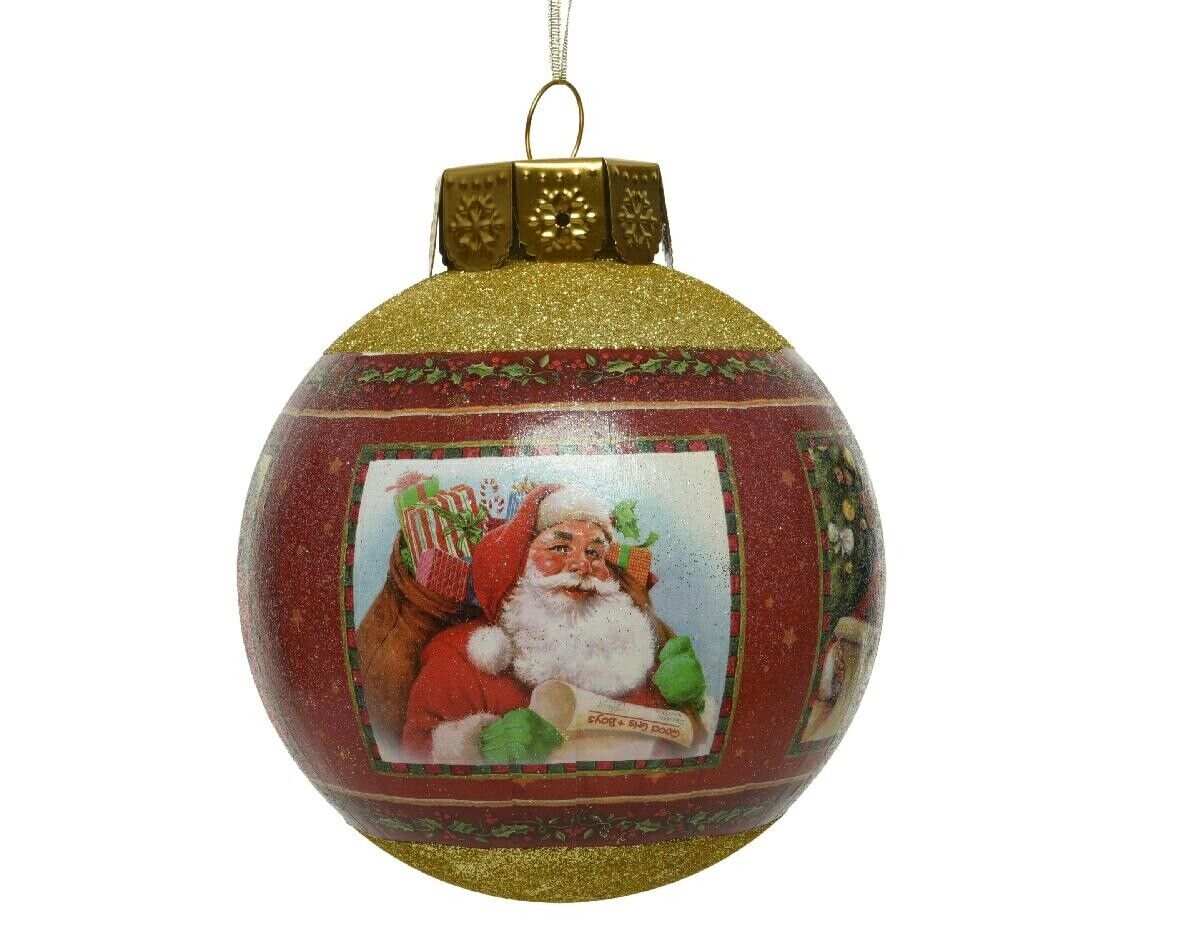 PALLINA DI NATALE ROSSA CON DECORO BABBO NATALE 20CM