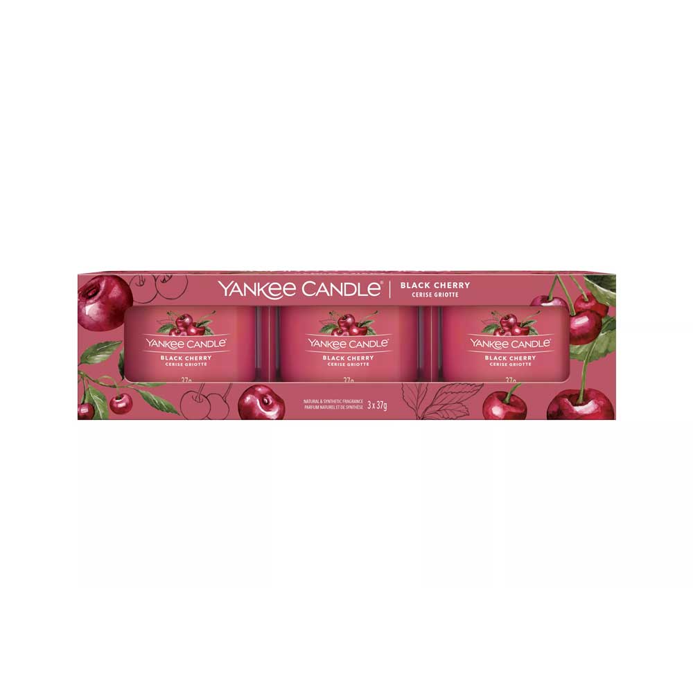 3 CANDELE PROFUMATE VOTIVE IN VETRO BLACK CHERRY