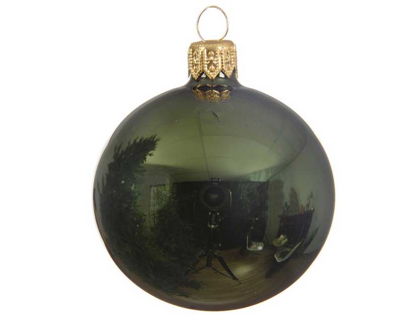 PALLINA DI NATALE IN VETRO VERDE PINO LUCIDO 8CM