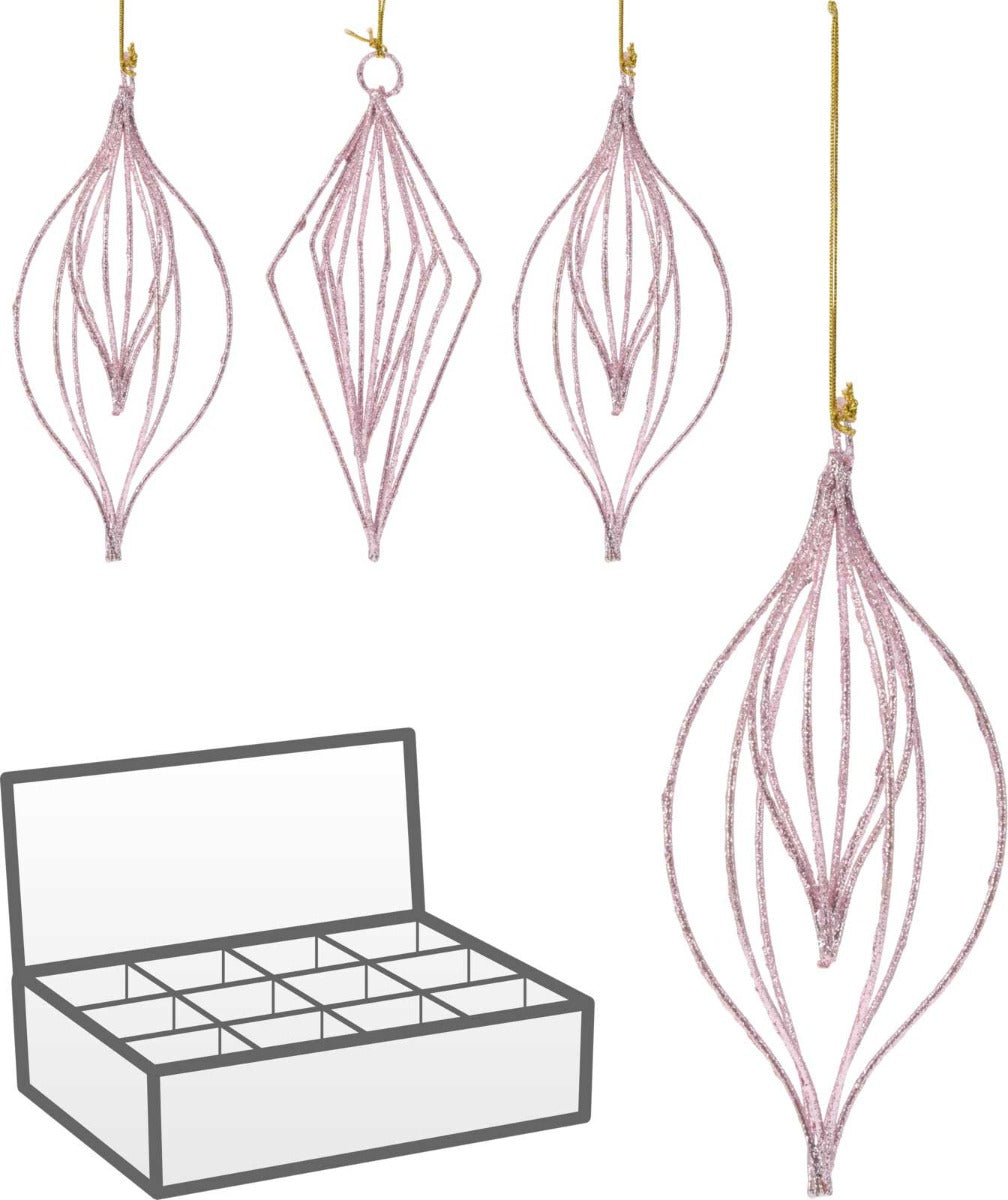 OFFERTA 4 PENDENTI A FORMA DI GOCCIA ROSA GLITTER 9CM