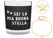 CANDELA CON SCRITTA SEI LA MIA BUONA STELLA INCLUSO BRACCIALE A STELLE