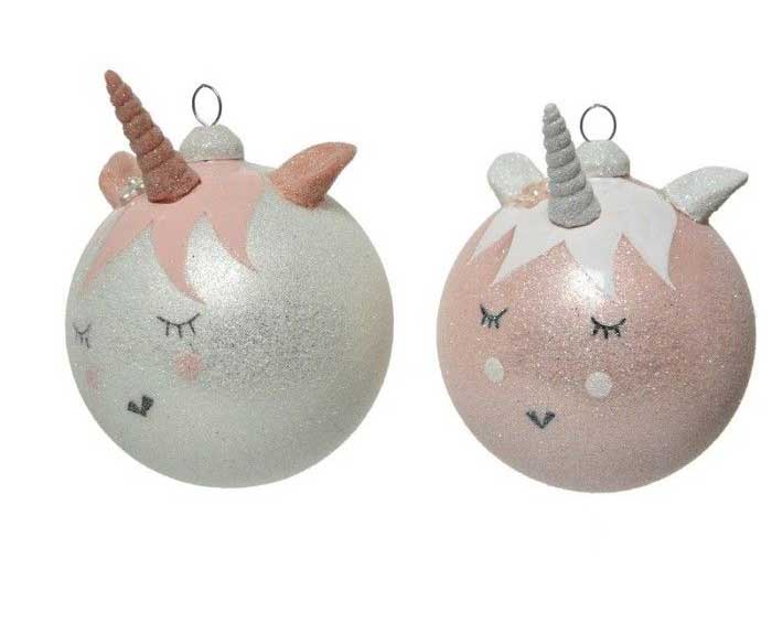 PALLINA DI NATALE IN VETRO UNICORNO 8CM COLORE ASSORTITO