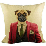 CUSCINO GOBELIN CON CARLINO PUG IN GIACCA 45X45CM