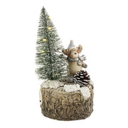 DECORAZIONE NATALIZIA RENNA CON PINO SU TRONCO CON LED 23 CM
