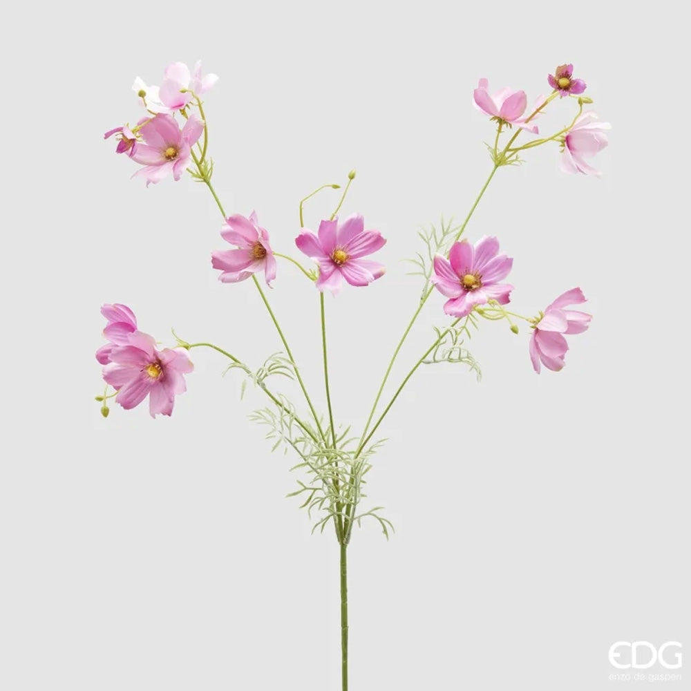 RAMO DI COSMOS CON FOGLIE E BOCCIOLI ARTIFICIALE H90CM ROSA SCURO