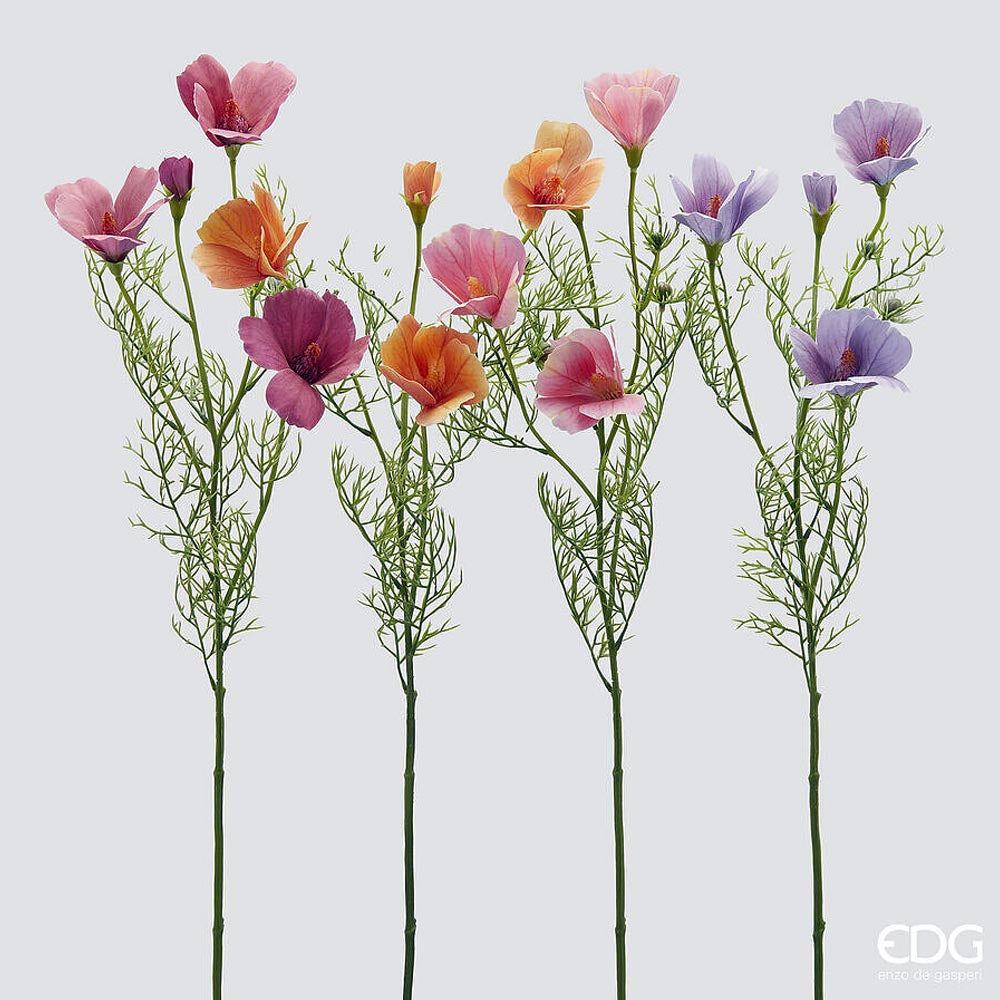 RAMO DI COSMOS CON FOGLIE H70CM COLORI ASSORTITI