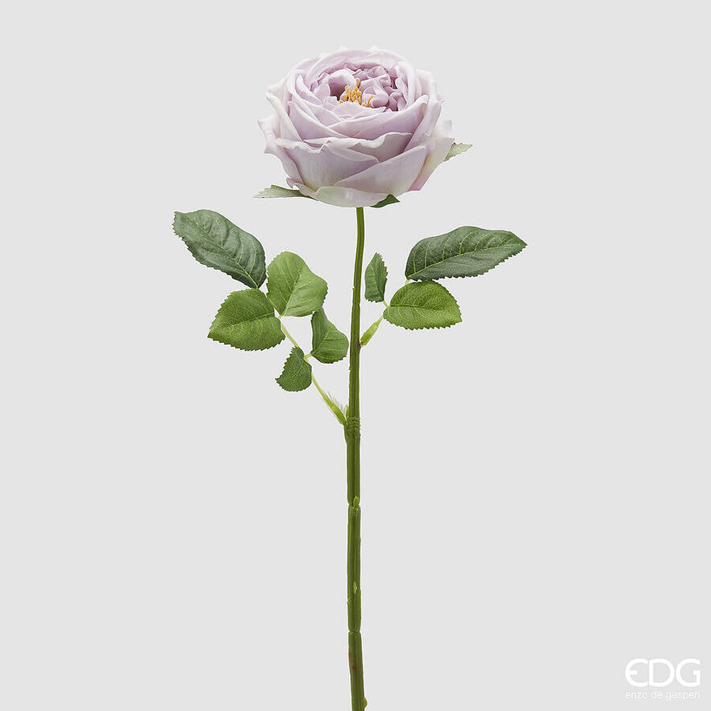 RAMO DI ROSA ELIDE CON FOGLIE H45CM LILLA