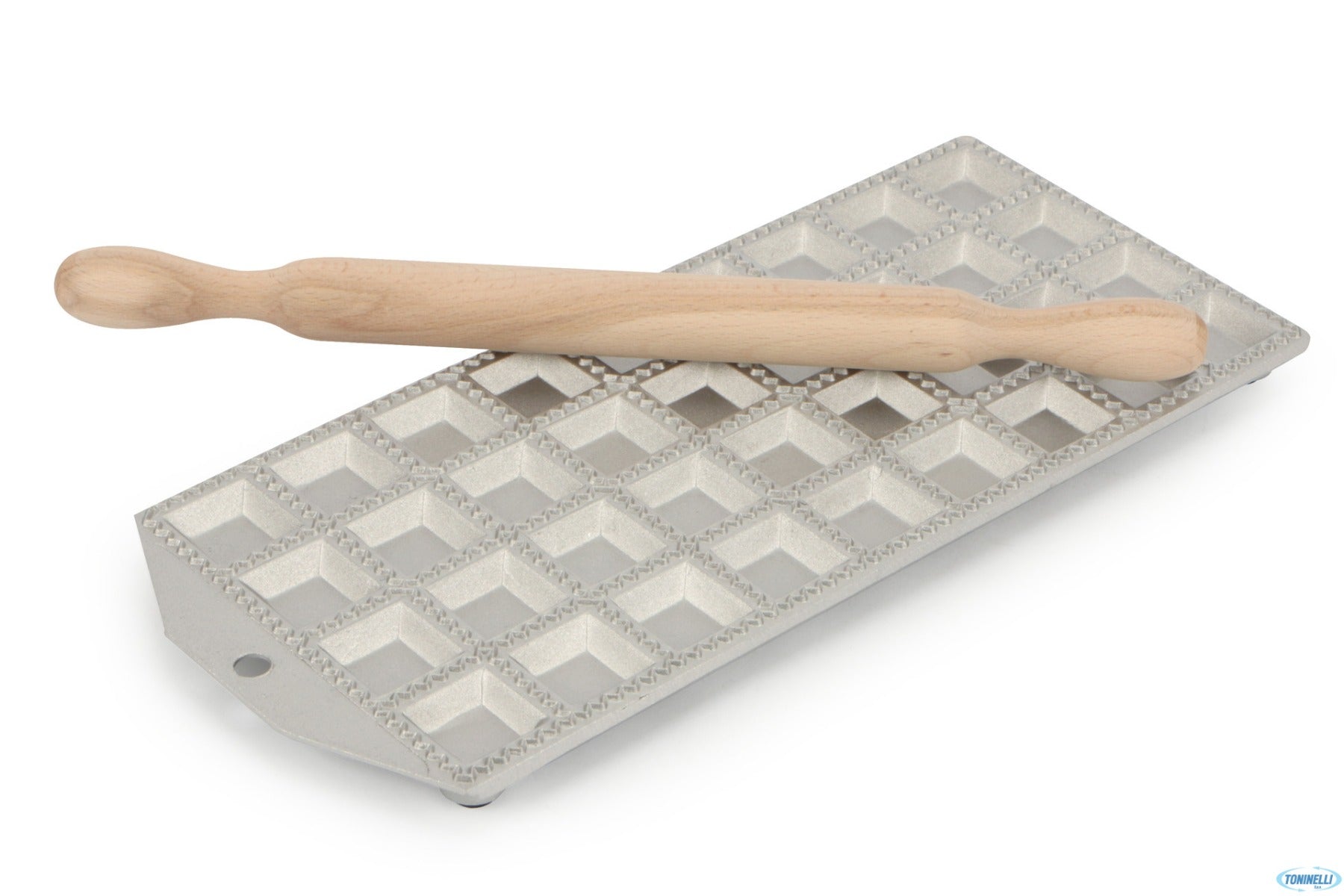 STAMPO RAVIOLATORE 24 POSTI QUADRATO CON RULLO ALLLUMINIO