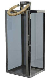 LANTERNA 18,5X17,5X43,5CM ARGENTO E VETRO FUME'