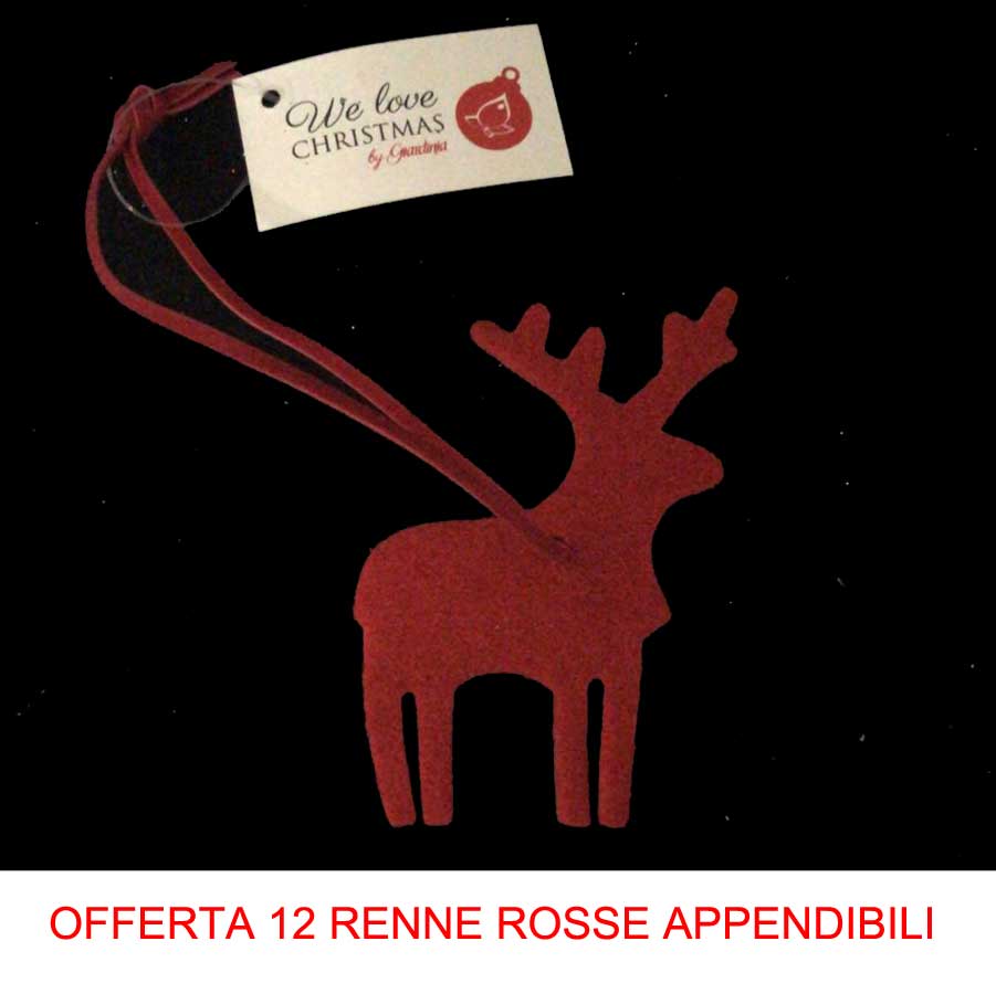 OFFERTA 12 RENNE ROSSE 8CM IN PANNO LENCI APPENDIBILI