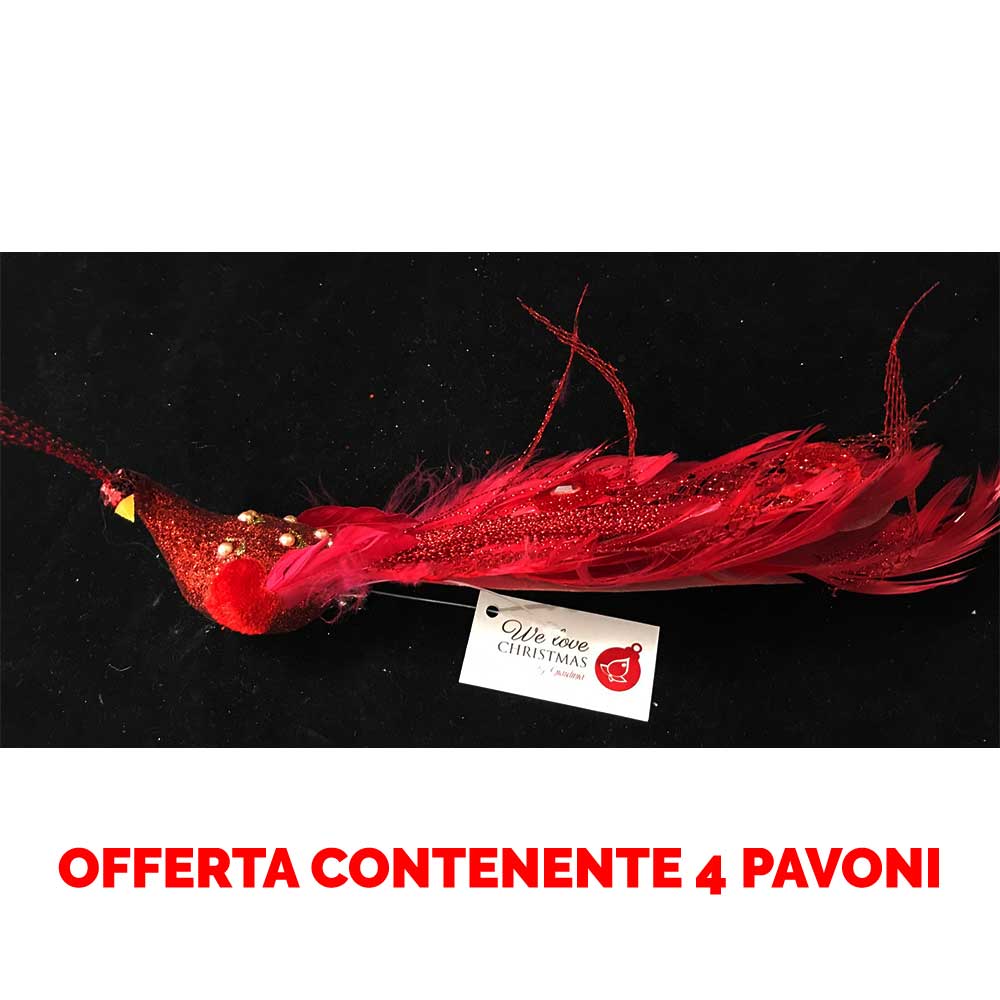 OFFERTA 4 PAVONI APPENDIBILI CON CLIP 25CM ROSSO